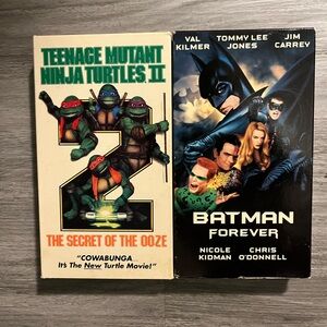Teenage Mutant Ninja Turtles II & Batman Forever VHS Pair - Green, Black